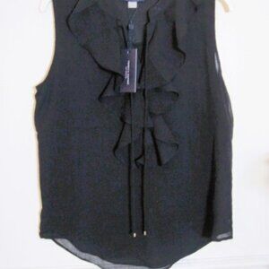 TOMMY HILFIGER-Womens Size M-Black-Blouse Ruffled Tie-Pullover Sleeveless-NEW